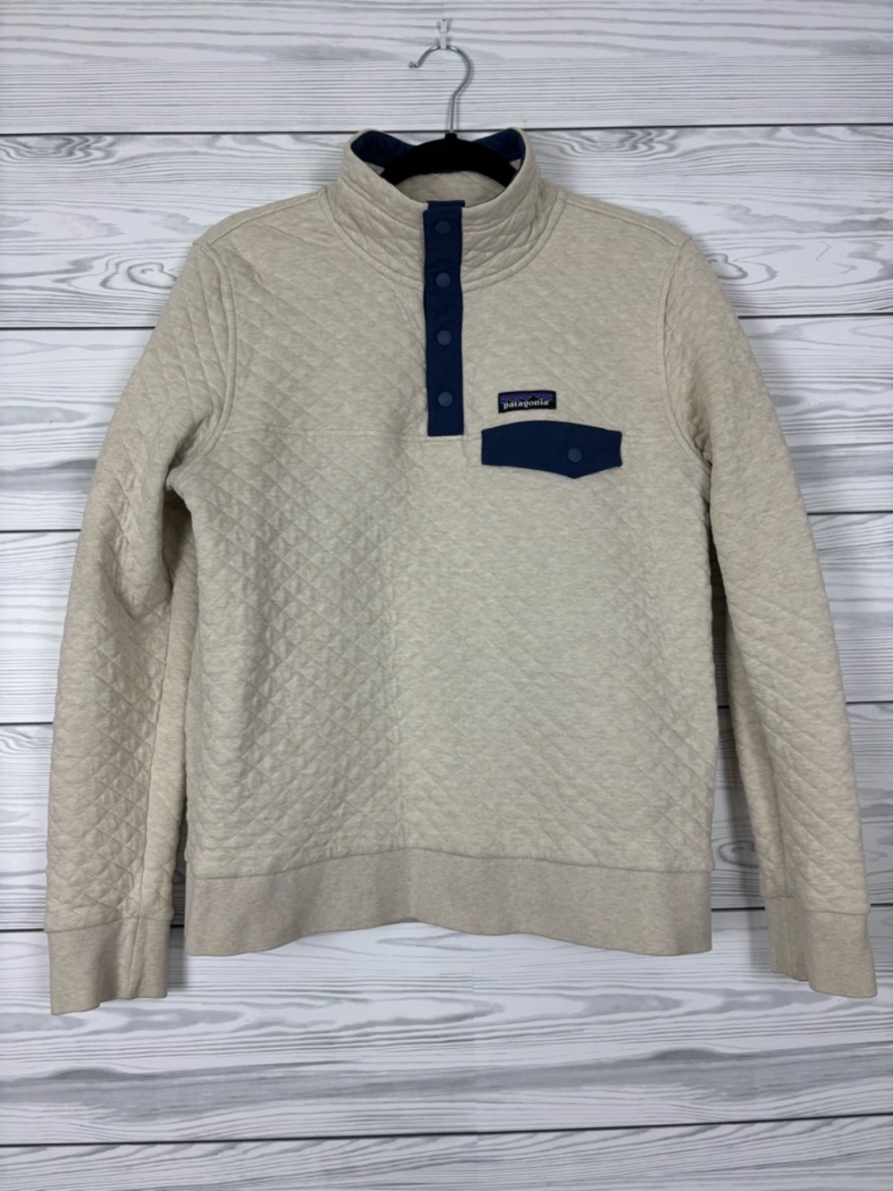 Patagonia Organic Cotton Quilted Snap-T Pullover Sweatshirt Medium oatmeal tan - Picture 2 of 8